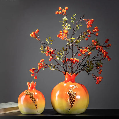 Ceramic Vase Simulation Pomegranate Fruit Golden