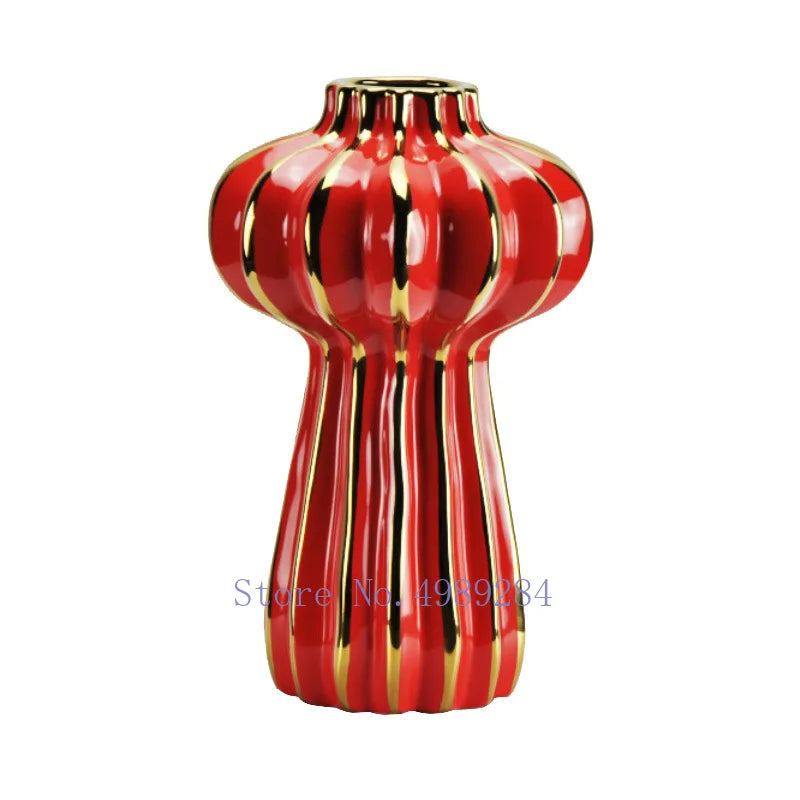 Ceramic Vase Golden Lantern Stripe Abstract Geometry Flower