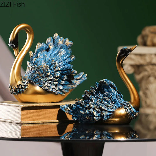 Blue Feathered Swan Desk Decoration