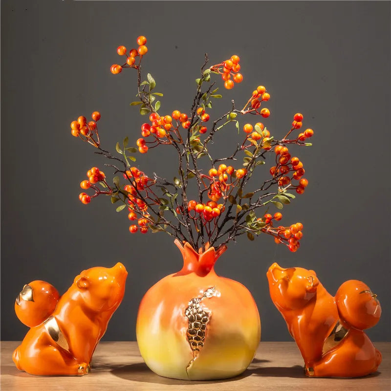 Ceramic Vase Simulation Pomegranate Fruit Golden