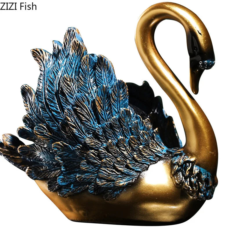 Blue Feathered Swan Desk Decoration