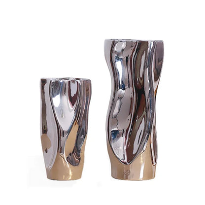 Silver ceramic vase with mirror surface