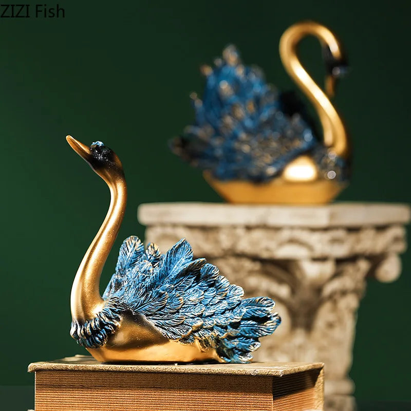 Blue Feathered Swan Desk Decoration