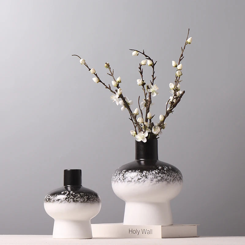 Ceramics Vase Black and White Gradient Handmade Chinese Style