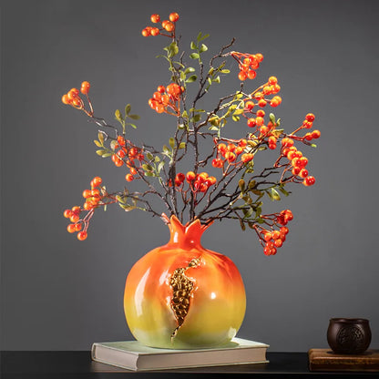 Ceramic Vase Simulation Pomegranate Fruit Golden