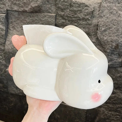 Cute Fat Rabbit Shape Ceramic Tissue Box