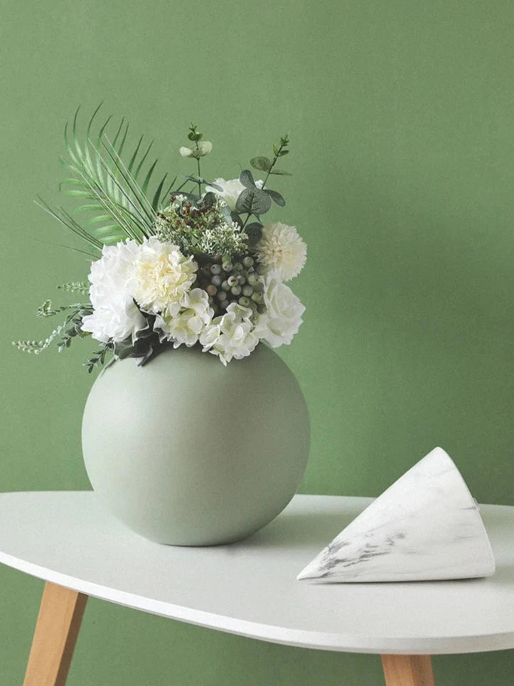 Round spherical shape ceramic vase for flowers