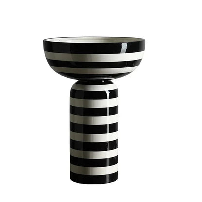 Classic Black & White Striped Ceramic Vase