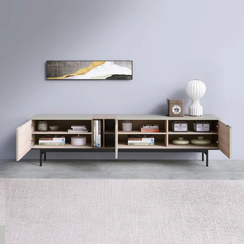 Aesthetic TV cabinet on the floor with luxury minimalist background