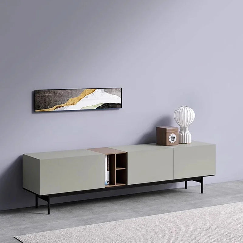 Aesthetic TV cabinet on the floor with luxury minimalist background