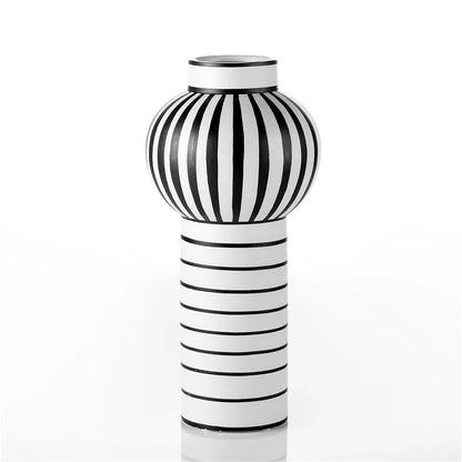 Ceramic Vase Black and White Stripe Geometry Round Ball Abstrait