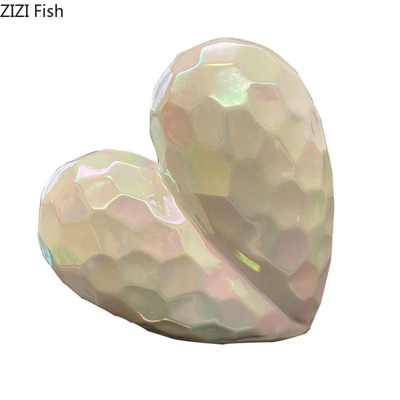 Gold Plated Heart Shape Ceramic Statue Crafts