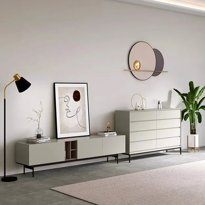 Aesthetic TV cabinet on the floor with luxury minimalist background