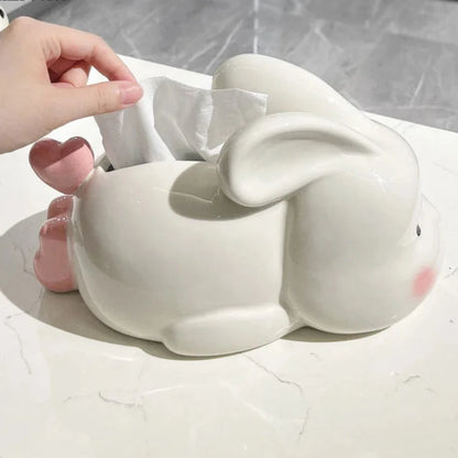 Cute Fat Rabbit Shape Ceramic Tissue Box