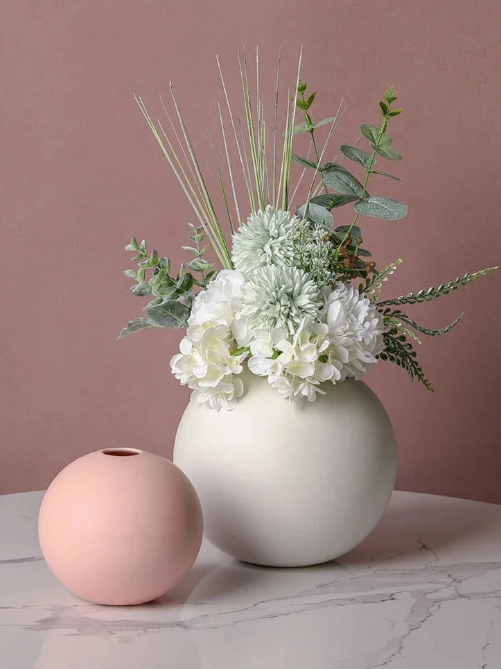 Round spherical shape ceramic vase for flowers