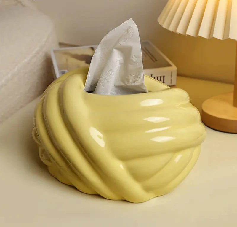 Ceramic tissue box with modern design bow