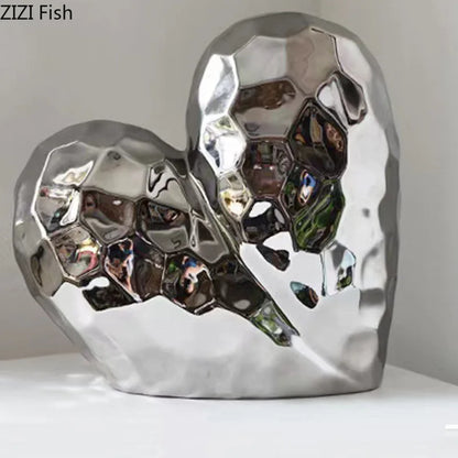 Gold Plated Heart Shape Ceramic Statue Crafts