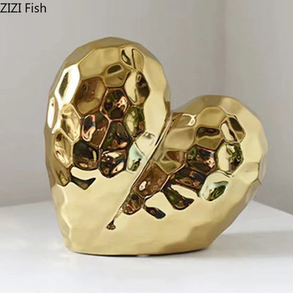 Gold Plated Heart Shape Ceramic Statue Crafts