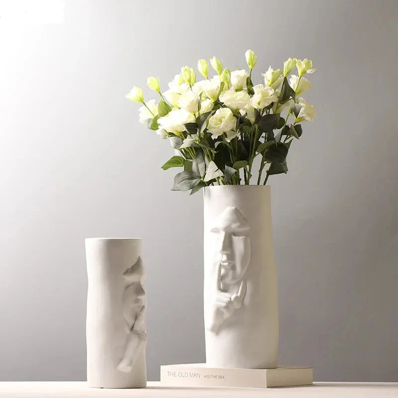 Decorative Ceramic Vase with Abstract Flower Pots Silence is Gold