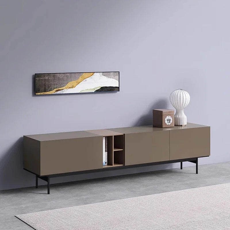 Aesthetic TV cabinet on the floor with luxury minimalist background