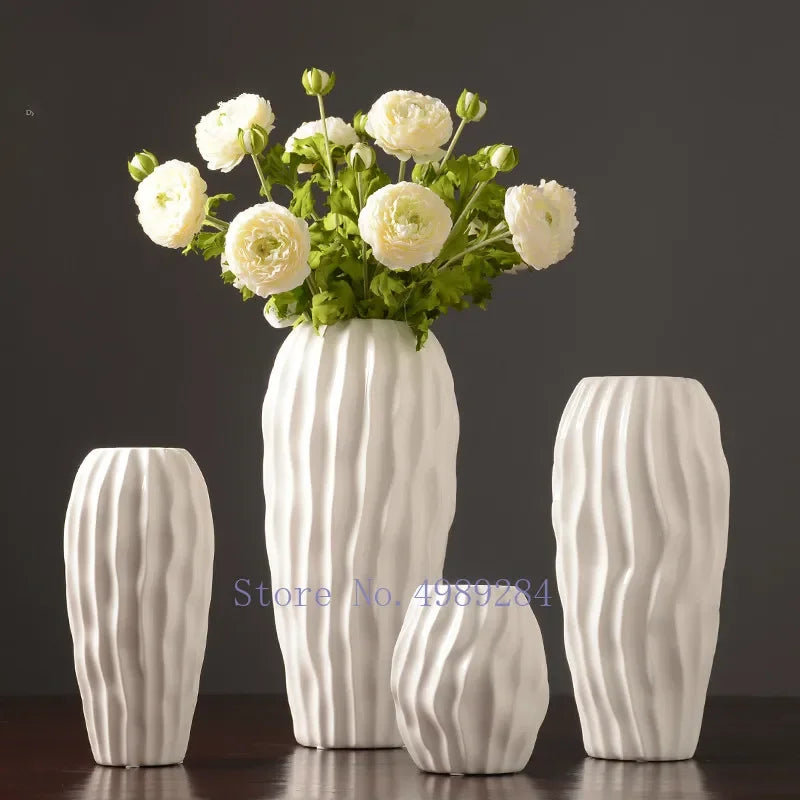 Ceramic Vase White Wave Pattern Irregular Flower